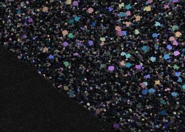 Çin Pamuk Destek Lazer Siyah Glitter Kumaş, Sparkle Karışık Glitter Malzeme Kumaş Tedarikçi